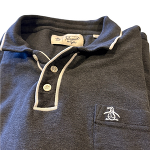 Original Penguin Mens XL Polo Shirt Heather Gray Contrast Trim Pocket Logo